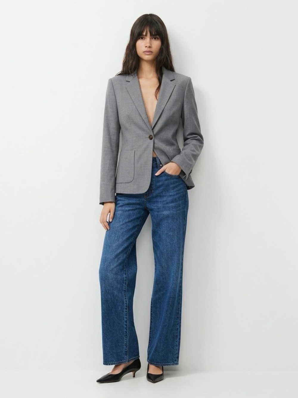 Kit and Ace Wool Single Button Blazer Jacket Women’s Size 6 Grey Office